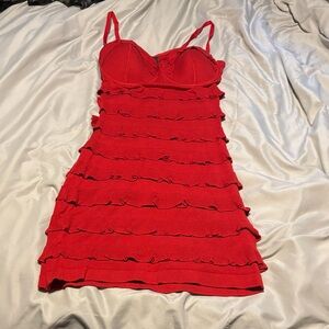 GUESS Elegant Red Ruffle Dress